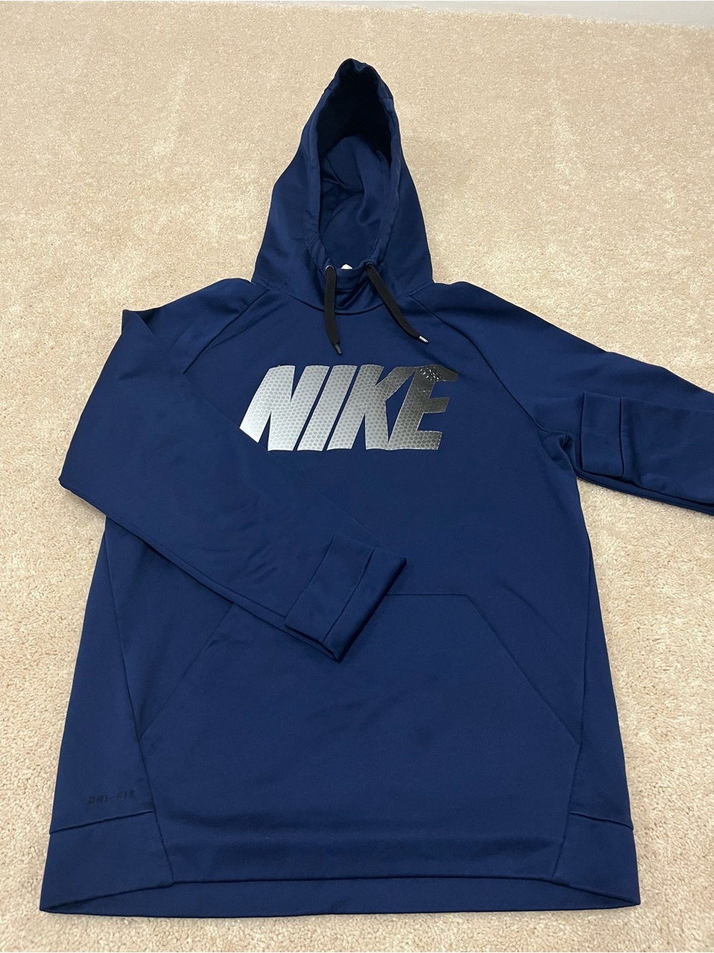 Nike Dri-FIT Men’s Medium Navy Blue Big Logo Pullover Performance Hoodie